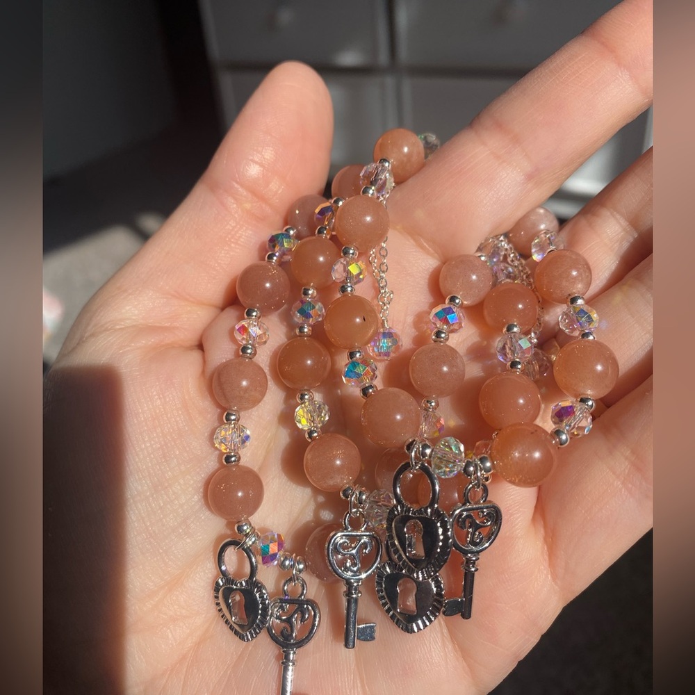 Peach moonstone charm bracelet